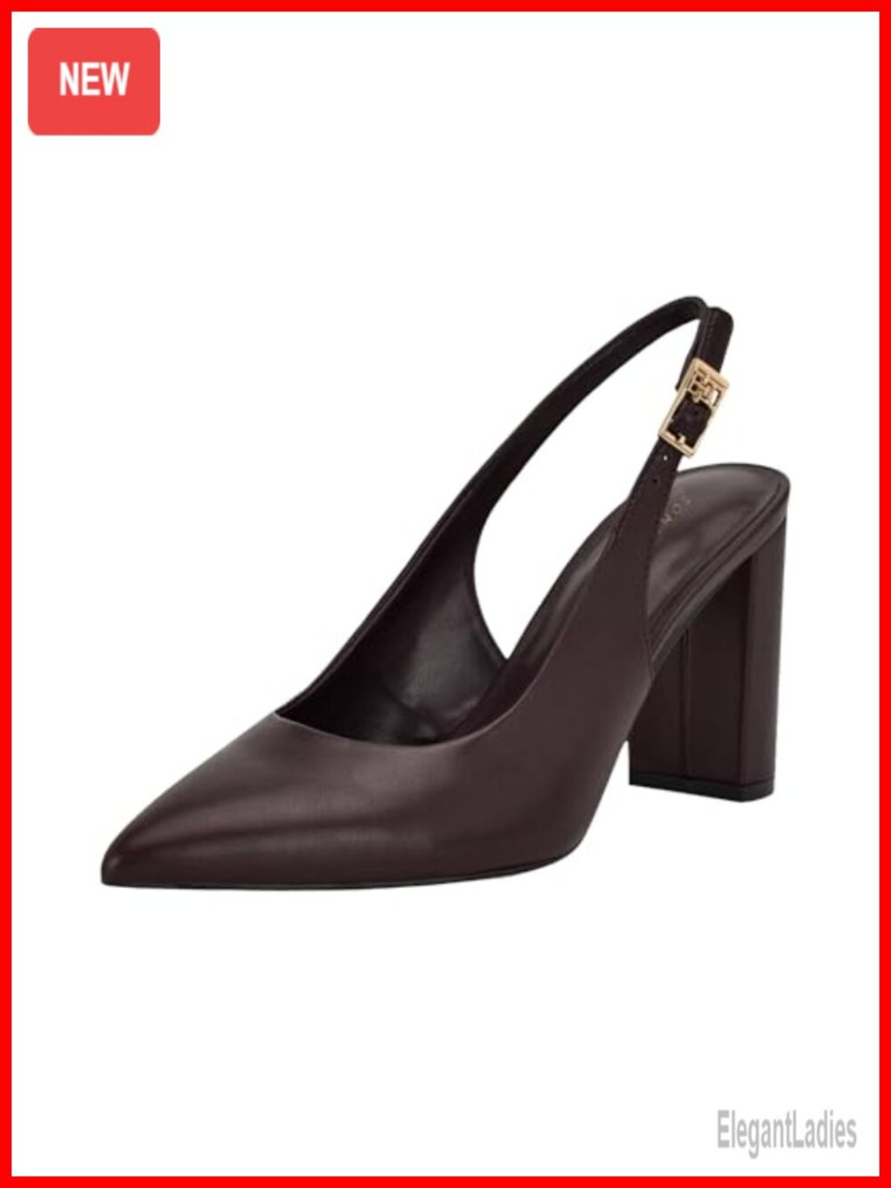 Pointy Toe Slingback Block Heel Pump Faux Leather Dress Shoe